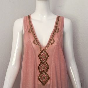 Free people pink embellished tank top